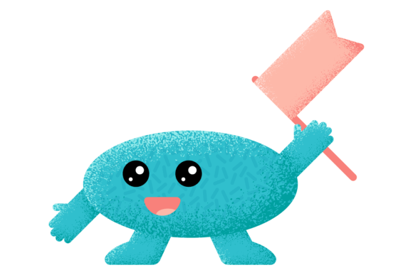 Blue Textured Shape Character with Flag - A Versatile Graphic Design Asset