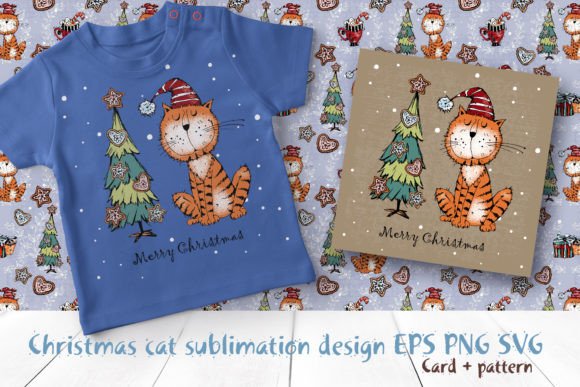 Christmas Cat Sublimation Design Graphics for Festive Branding