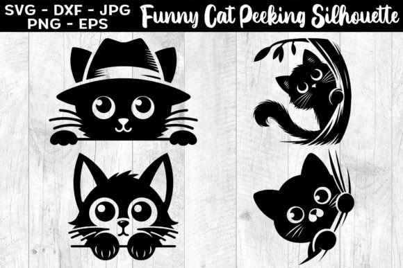 Funny Cat Peeking Silhouettes Graphics