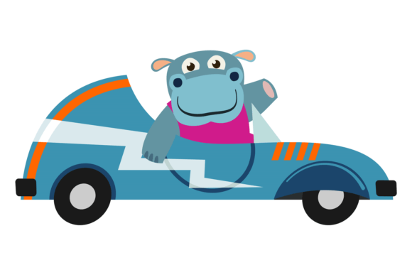 Funny Hippo Riding Car Graphic for Digital Sellers