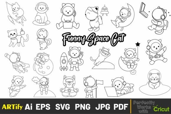 Outer Space Kawaii Cat Graphics for Crafting