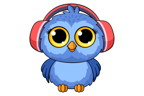 Owl in Headphones. Cartoon Bird Character for Marketing Graphics