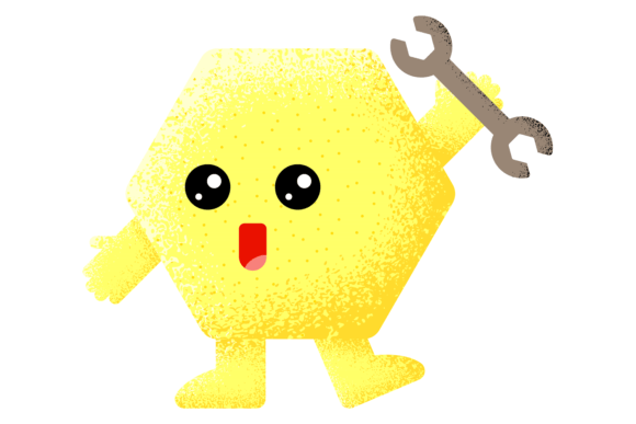 Yellow Textured Hexagon Character. Funny Graphics for Branding and Illustrations